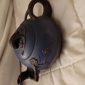Yixing Unglazed Blue Teapot.  Handmade In China.  Signature Stamp On Bottom.